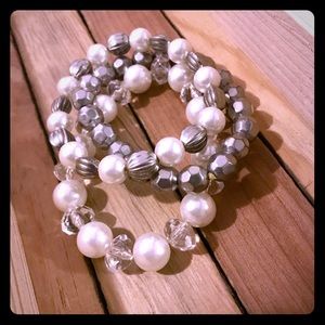 Silver, white and clear bracelet set